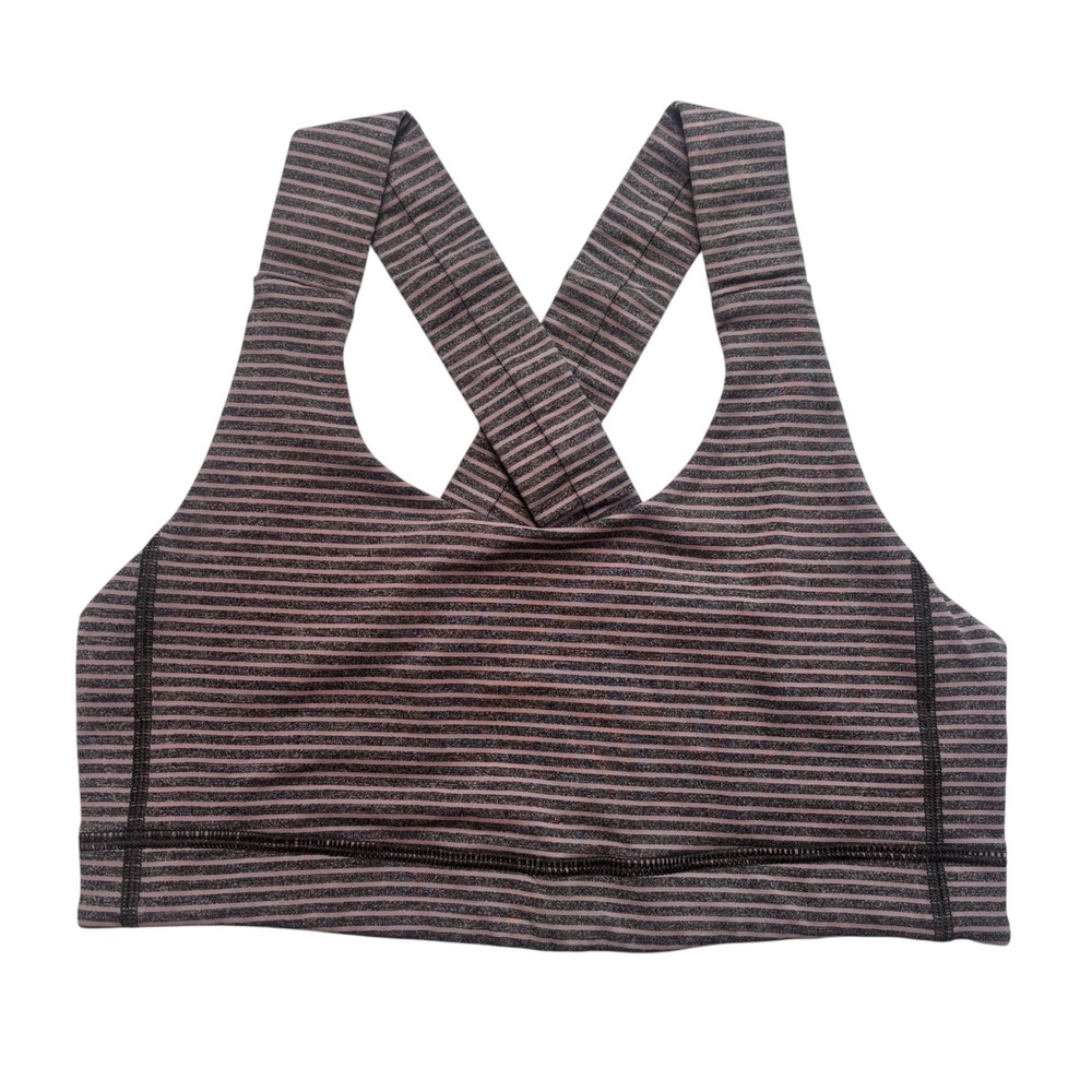 Lululemon Energy Bra Pink Charcoal Grey Striped Medium Support Size 6
